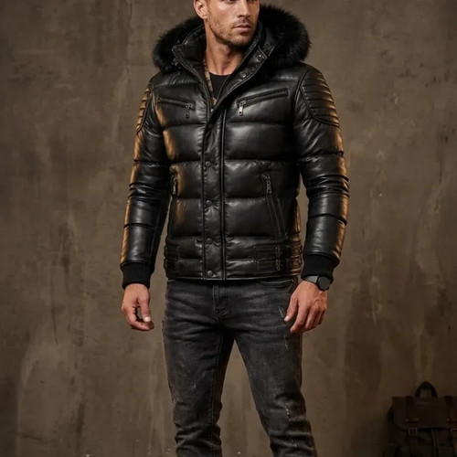 Men black leather - black, bubble
